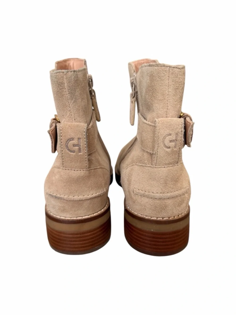 Cole Haan Beige Suede Ankle‎ Boots with Side Buckle